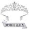 Birthday Queen Sash and Tiara for Women Crystal Crown Rhinestone Hair Headband Set Happy Party Princess Decorations Accessories Girls Gifts Outfit Kits Silver